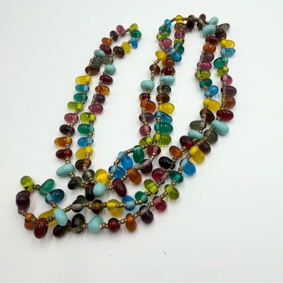 Long Glass Bead Strand Multi Color Wrap Necklace Layering Boho Style - Picture 4 of 7